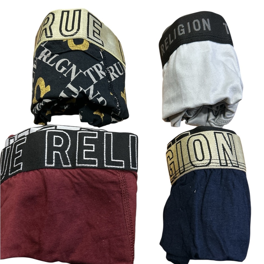 True Religion Men’s 4-Pack Cotton Blend Briefs – Black, Gray, Maroon, Navy Large